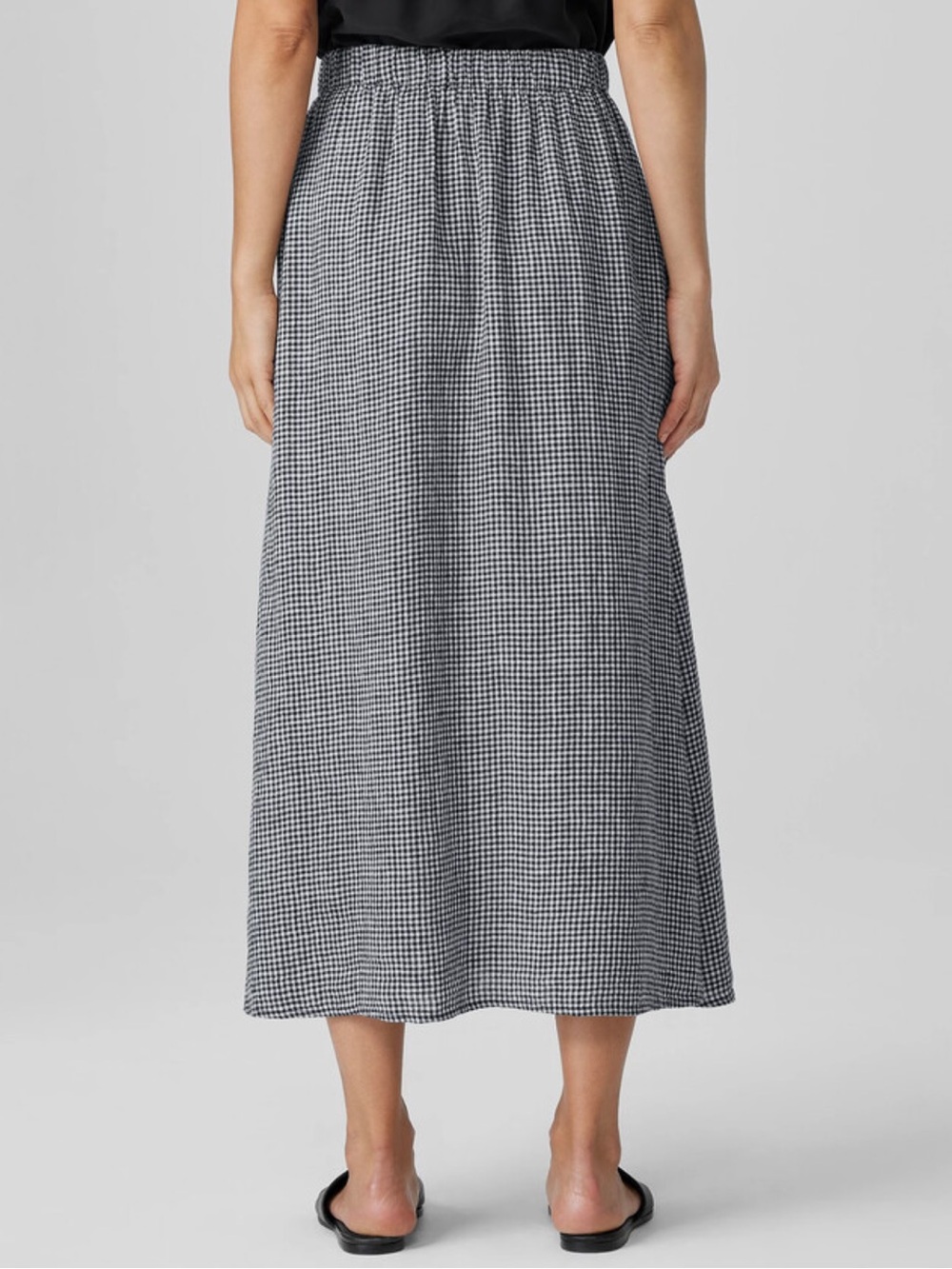 Eileen Fisher Puckered Organic Linen Gingham Midi Skirt - A line - Medium - Picture 2 of 13
